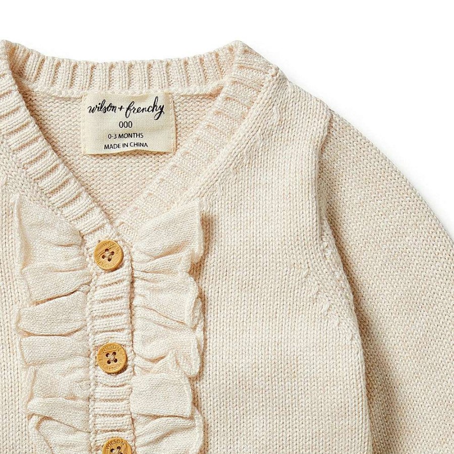 Babywear Wilson & Frenchy Baby T-Shirts & Tops | Wilson & Frenchy Knitted Ruffle Cardigan Sand Melange