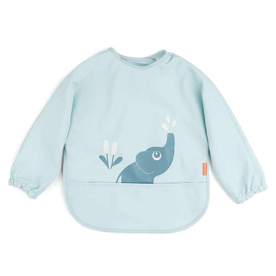 Feeding Done By Deer Bibs | Done By Deer Sleeved Pocket Bib Elphee Blue