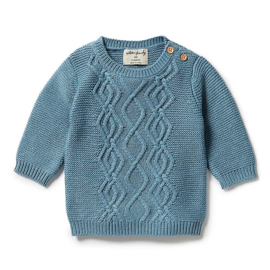 Babywear Wilson & Frenchy Baby T-Shirts & Tops | Wilson & Frenchy Knitted Cable Jumper Bluestone