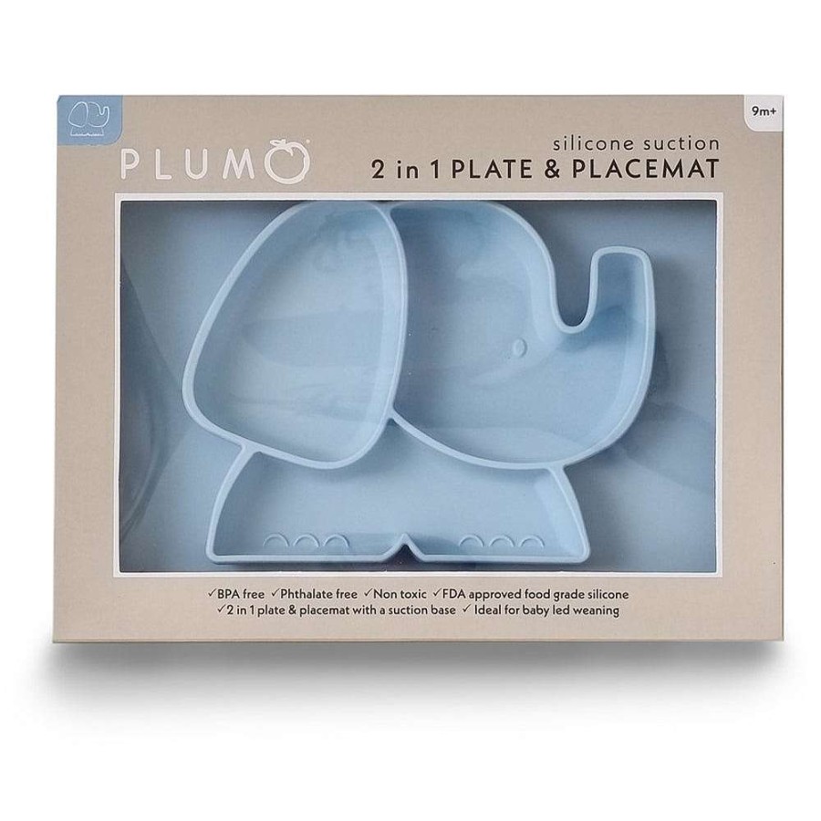 Feeding Plum Plates & Bowls | Plum Silicone Suction Plate Powder Blue Elephant