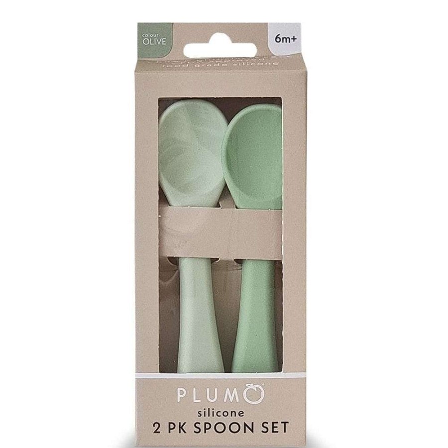 Feeding Plum Utensils | Plum Silicone 2Pk Spoon Set Olive