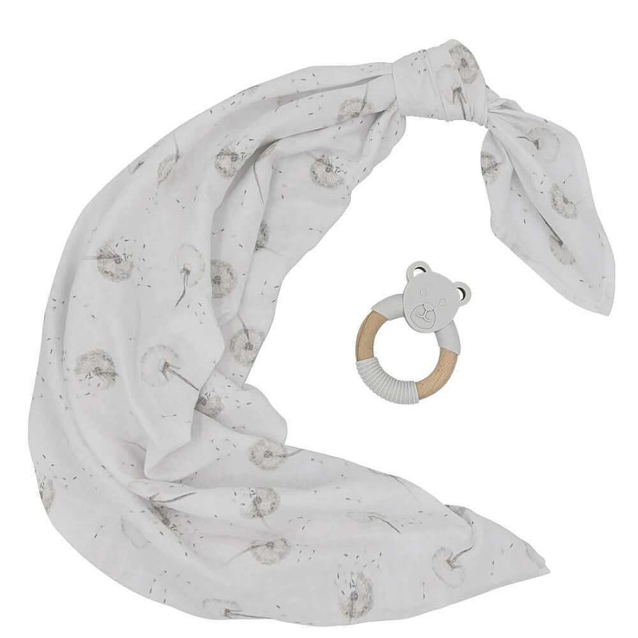 Playtime Living Textiles Teething Toys | Living Textiles Organic Muslin Swaddle & Teether Gift Set