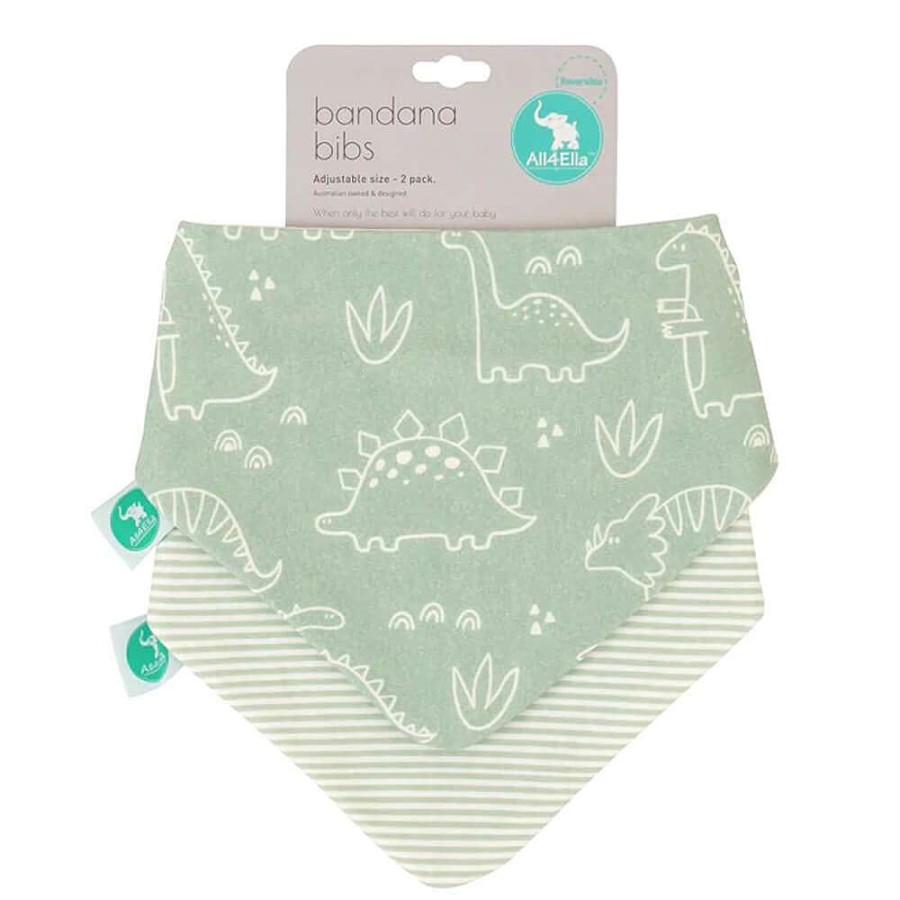 Feeding All4Ella Bibs | All4Ella Bandana Bibs 2Pk Sage Dino