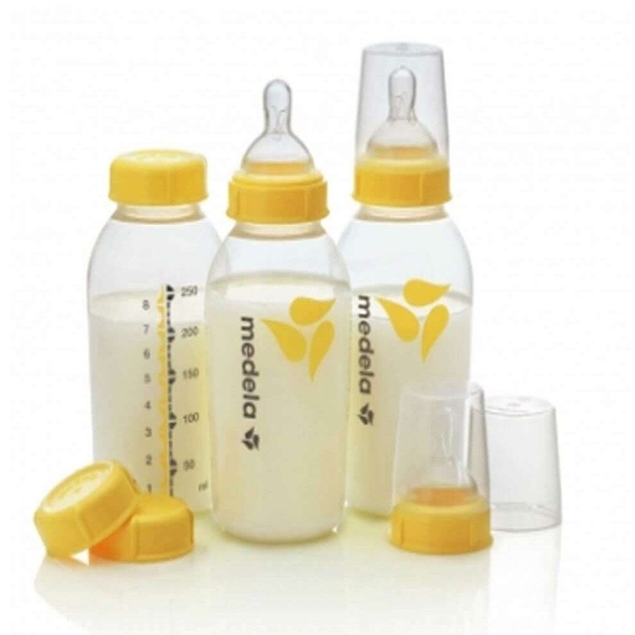 Feeding Medela Bottles & Teats | Medela Breastmilk Bottle 250Ml With Wide Base Teat 3Pk