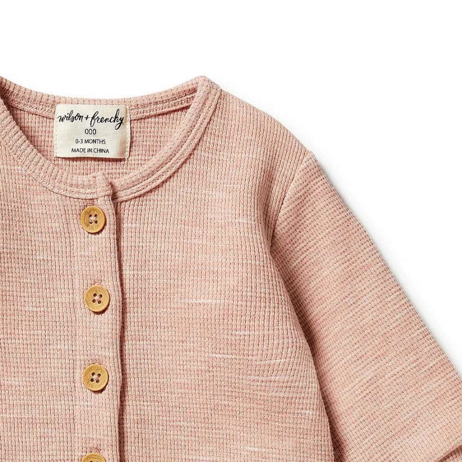 Babywear Wilson & Frenchy Baby Knitwear | Wilson & Frenchy Organic Waffle Pocket Growsuit Peach