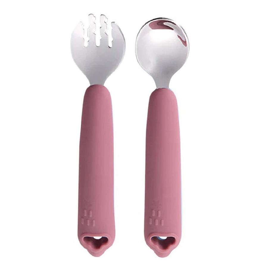 Feeding Cherub Baby Utensils | Cherub Baby Silicone & Steel Toddler Cutlery Set Dusty Rose