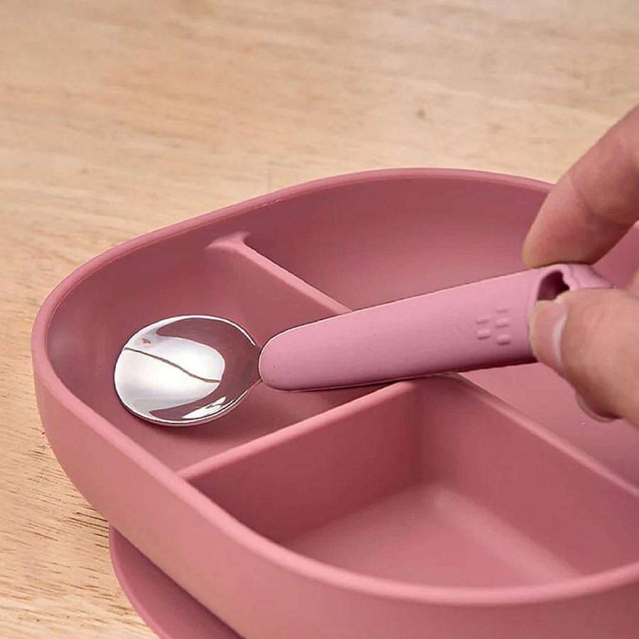 Feeding Cherub Baby Utensils | Cherub Baby Silicone & Steel Toddler Cutlery Set Dusty Rose