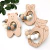 Playtime One Chew Three Teething Toys | One Chew Three Woodland Silicone & Beech Wood Teether Natural White