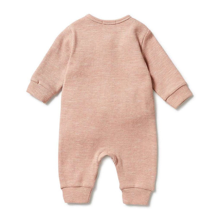 Babywear Wilson & Frenchy Baby Knitwear | Wilson & Frenchy Organic Waffle Pocket Growsuit Peach