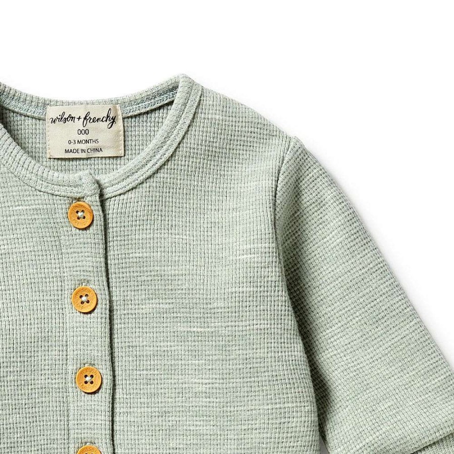 Babywear Wilson & Frenchy Baby Knitwear | Wilson & Frenchy Organic Waffle Pocket Growsuit Sage