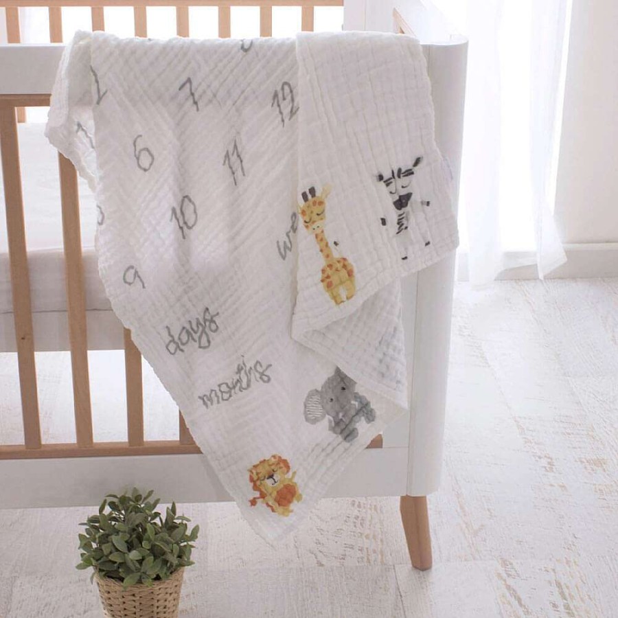 For Mum Bubba Blue 3Rd Trimester | Bubba Blue Zoo Animals Milestone Muslin Blanket