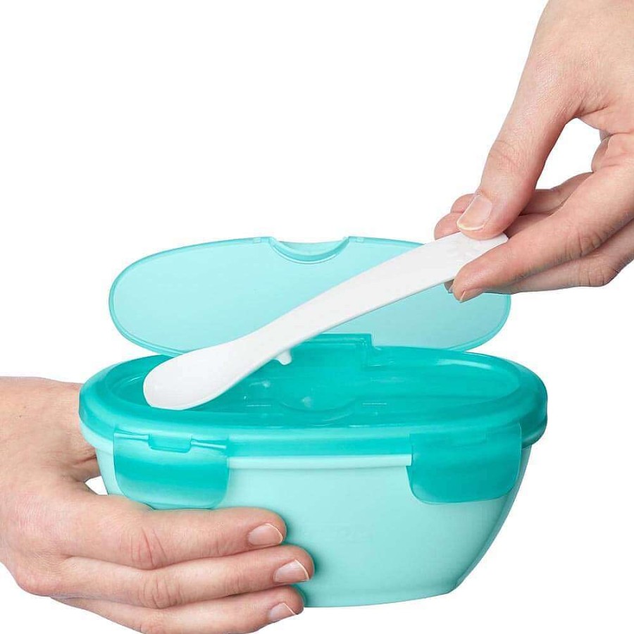 Feeding Skip Hop Utensils | Skip Hop Easy Serve Travel Bowl & Spoon Grey/Soft Teal