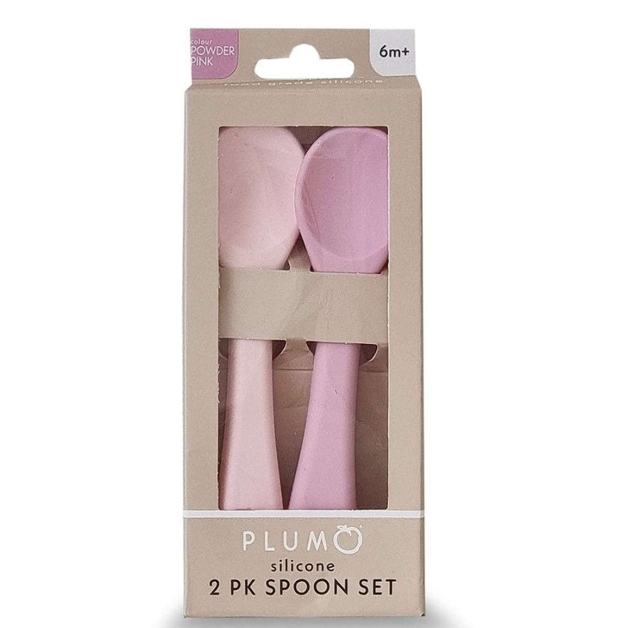 Feeding Plum Utensils | Plum Silicone 2Pk Spoon Set Powder Pink