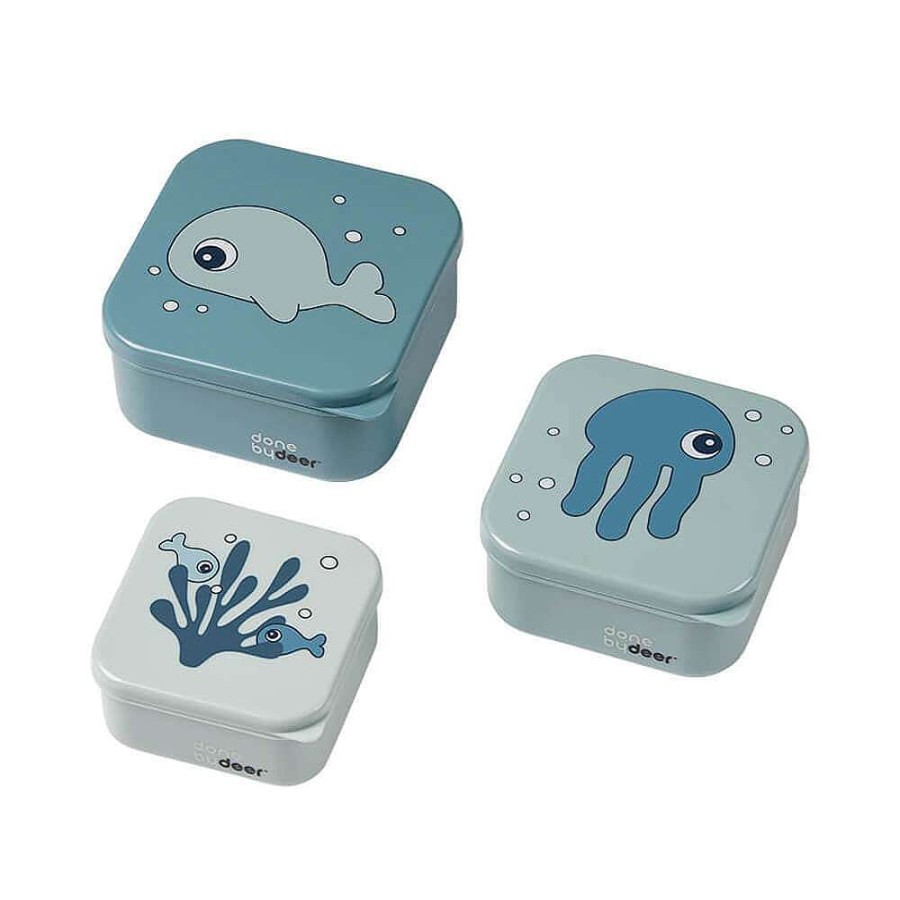 Feeding Done By Deer Plates & Bowls | Done By Deer Snack Box Set 3Pc Sea Friends