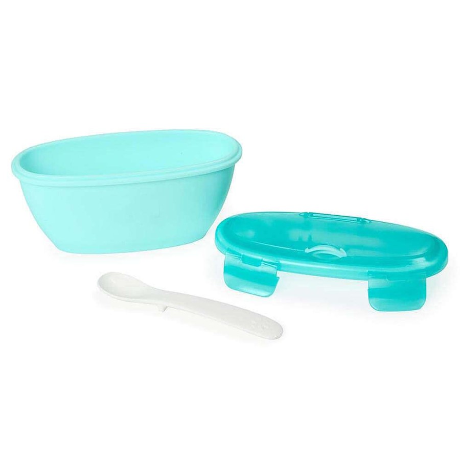 Feeding Skip Hop Utensils | Skip Hop Easy Serve Travel Bowl & Spoon Grey/Soft Teal