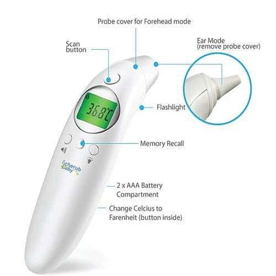 For Mum Cherub Baby Newborn Essentials | Cherub Baby 4-In-1 Infrared Ear & Forehead Thermometer V2