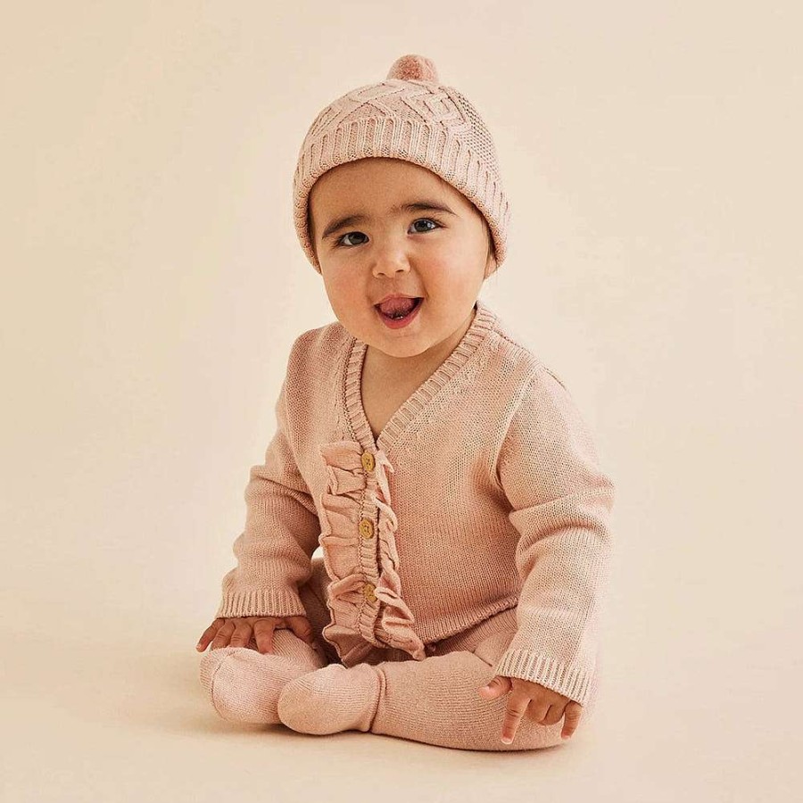 Babywear Wilson & Frenchy Baby T-Shirts & Tops | Wilson & Frenchy Knitted Ruffle Cardigan Rose