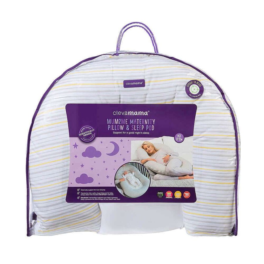 For Mum Clevamama 2Nd Trimester | Clevamama Mum2Me Maternity Pillow & Sleep Pod Grey / Yellow Stripe