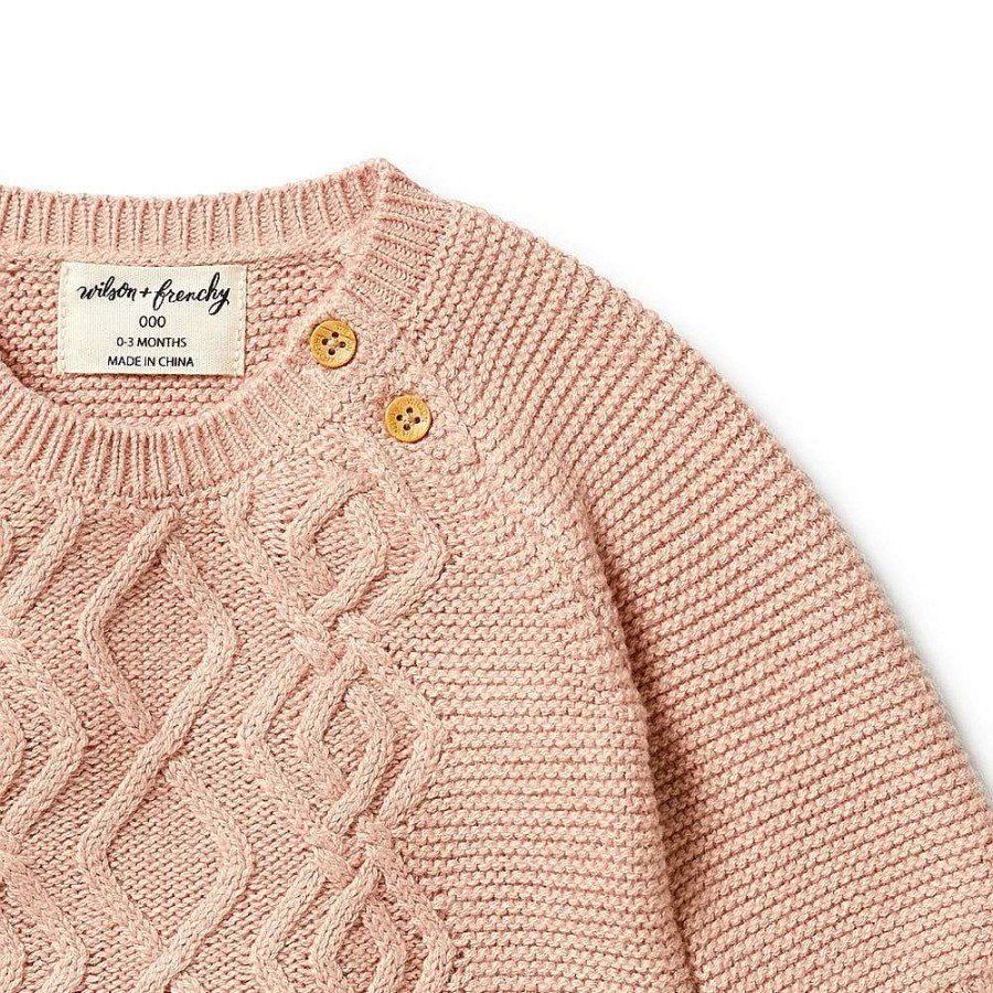 Babywear Wilson & Frenchy Baby Knitwear | Wilson & Frenchy Knitted Cable Growsuit Rose